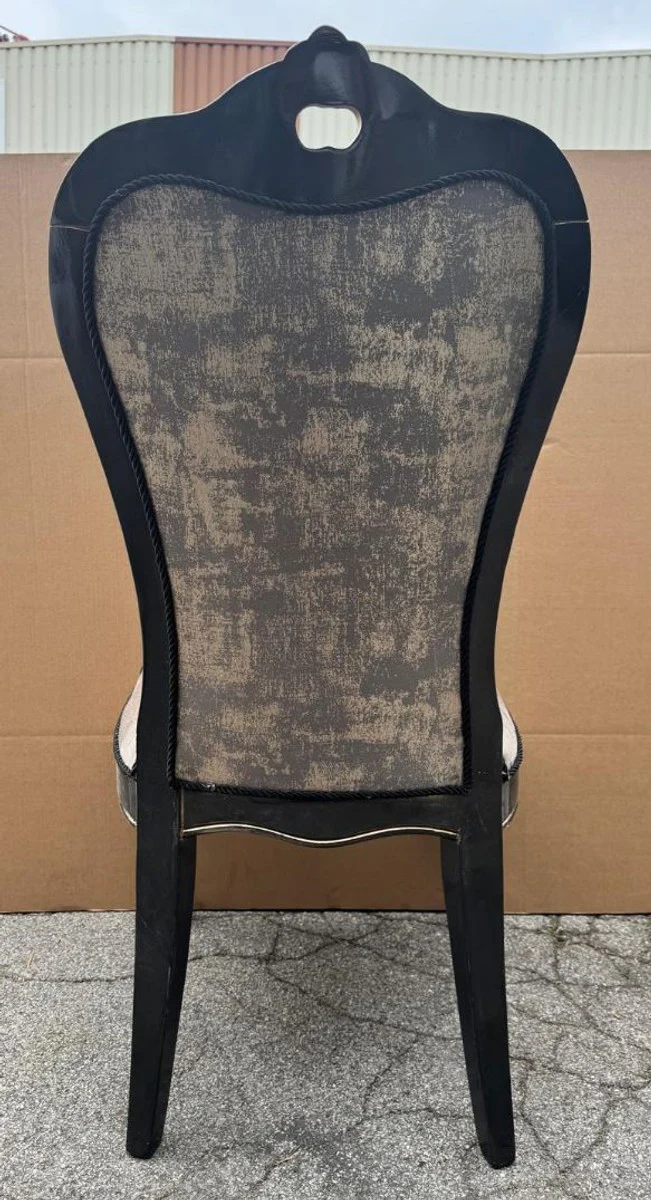 Luxus Barock Esszimmer Stuhl Grau / Schwarz / Gold H. 109 cm - Barock Möbel