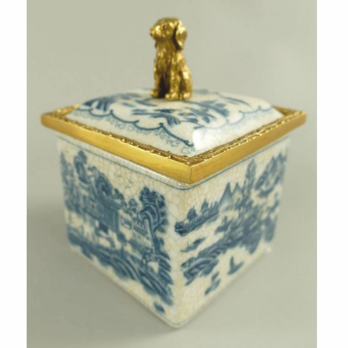 Barock Porzellan Zuckerdose mit Deckel Creme / Blau / Messing 10 x 10 x H. 13 cm