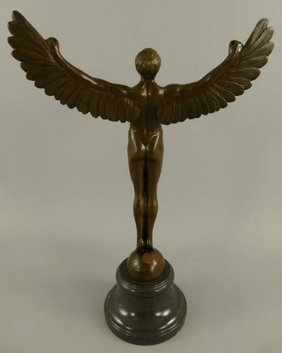 Luxus Jugendstil Deko Skulptur Icarus Bronze / Schwarz 27 x 12 x H. 40 cm - Bronze Figur mit Marmorsockel - Barock & Jugendstil Bronze Skulpturen
