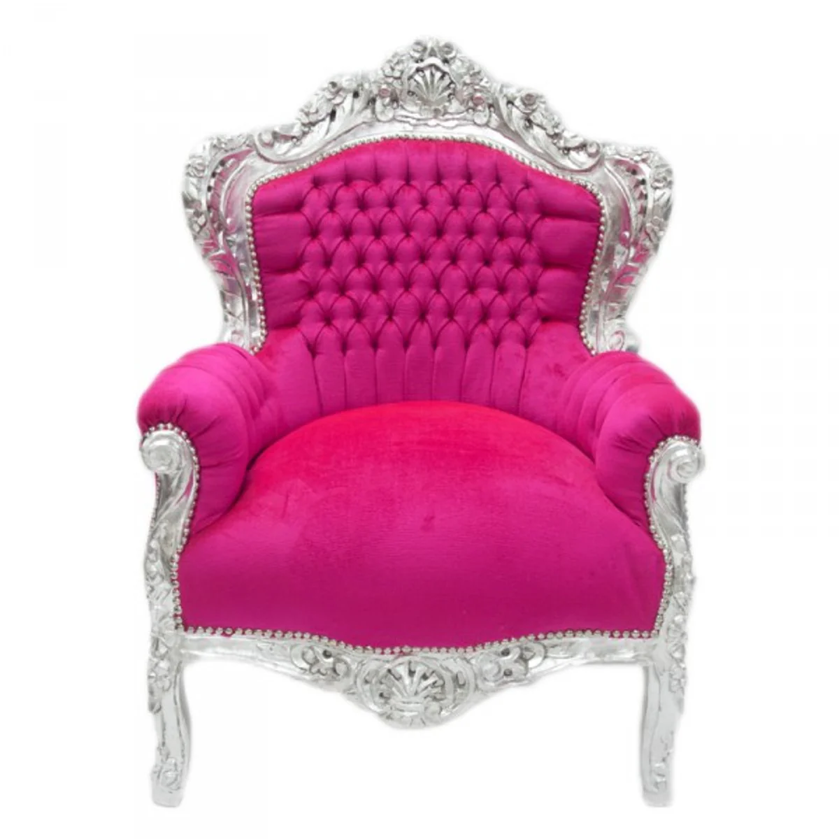 Barock Sessel King Pink / Silber Möbel Antik Stil