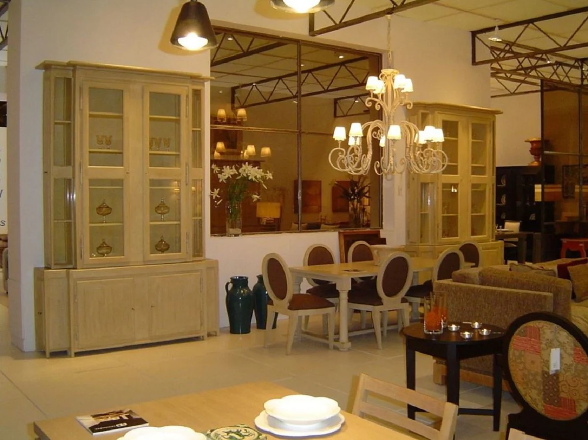 Luxus Landhausstil Vitrine Grau 180 x 45 x H. 270 cm - Handgefertigter Vitrinenschrank - Massivholz Küchenschrank - Landhausstil Möbel