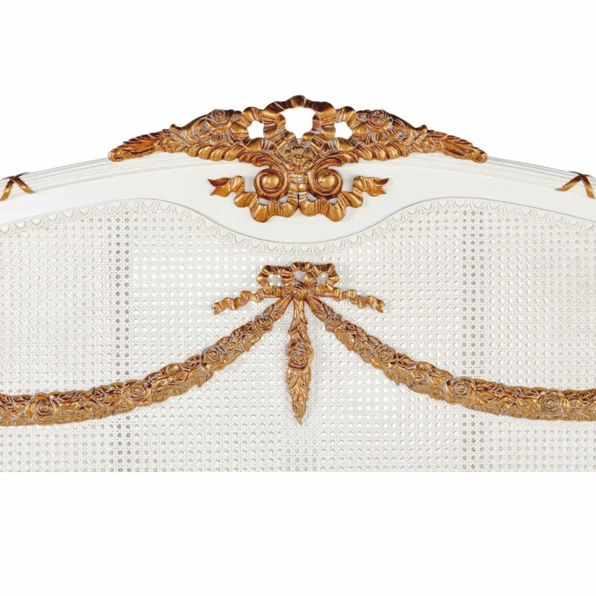 Luxus Barock Doppelbett Elfenbein / Gold - Barock Schlafzimmer Möbel