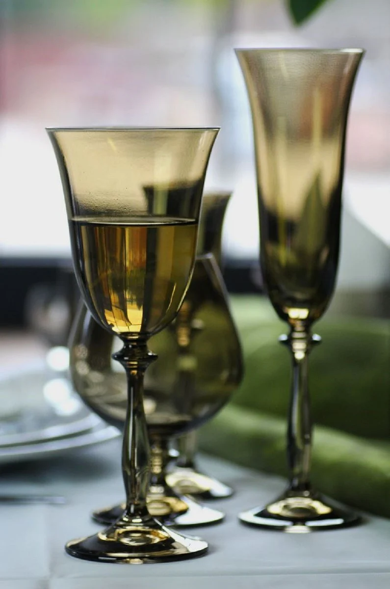 Luxus Barock Weißweinglas 6er Set Bernsteinfarben Ø 8,5 x H. 21 cm - Handgefertigte Weingläser - Hotel & Restaurant Accessoires - Luxus Qualität