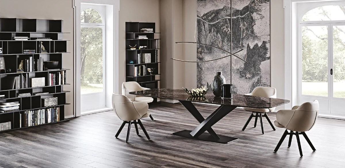 Luxus Esstisch Schwarz / Schwarz 300 x 120 x H. 75 cm - Esszimmertisch mit hochwertiger Keramik Tischplatte - Moderne Esszimmer Möbel - Luxus Qualität - Made in Italy