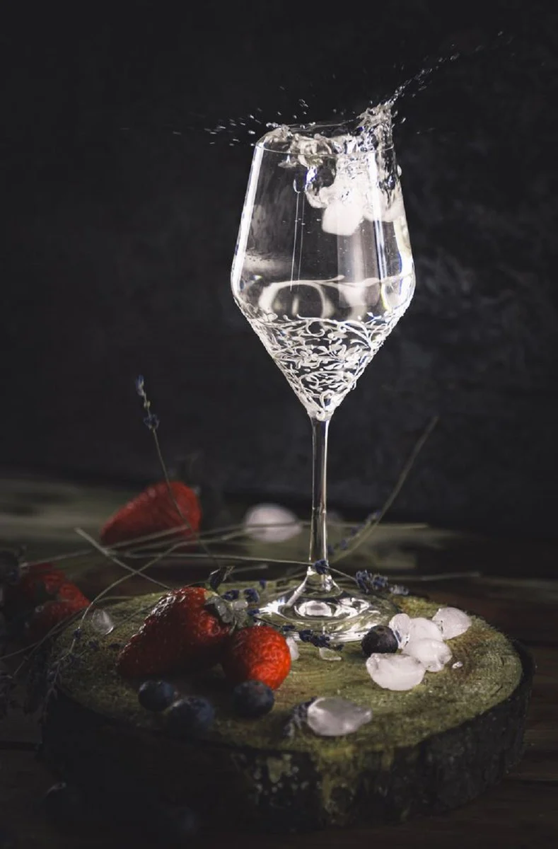 Luxus Weißweinglas 6er Set Weiß Ø 8,6 x H. 22,4 cm - Handgefertigte & handbemalte Weingläser - Hotel & Restaurant Accessoires - Luxus Qualität