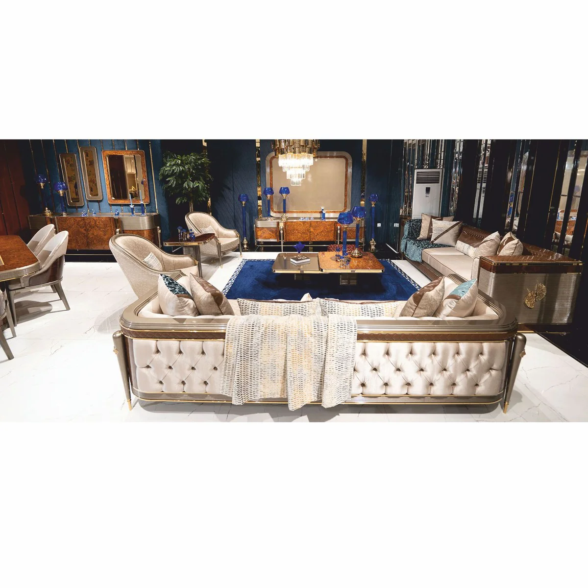 Luxus Sofa Grau / Braun / Gold 280 cm - Wohnzimmer & Hotel Möbel