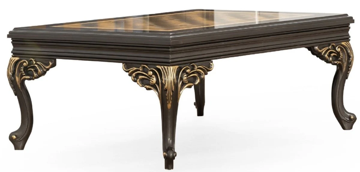 Luxus Barock Couchtisch Grau / Gold 110 x 84 x H. 48 cm - Prunkvoller handgefertigter Wohnzimmertisch im Barockstil - Barock Möbel