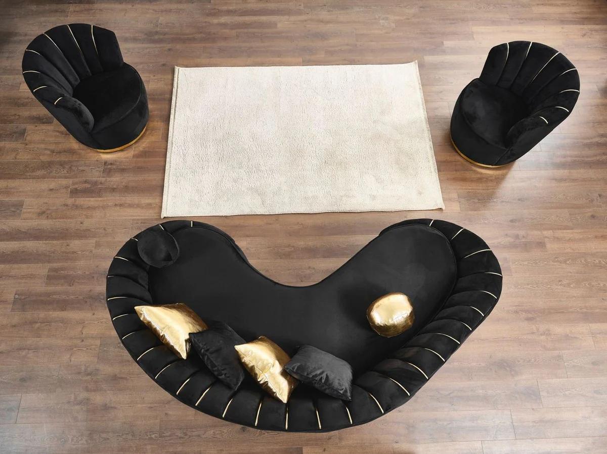 Luxus Wohnzimmer 3er Sofa Schwarz / Gold 250 cm