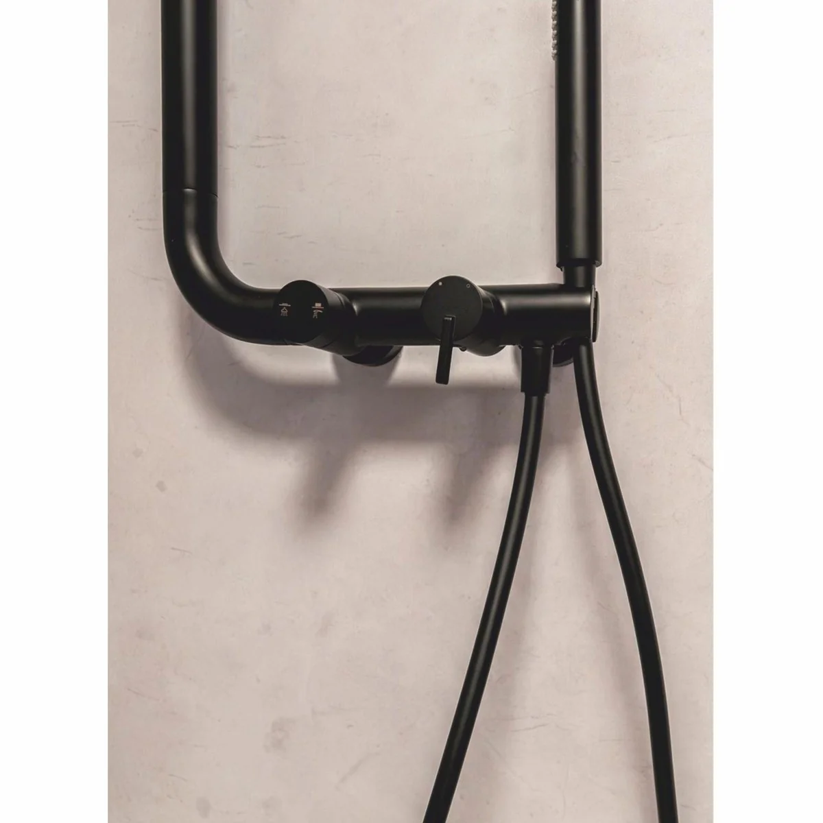 Luxus Duschgarnitur mit Überkopfbrause und Handbrause Schwarz H. 122,7 cm