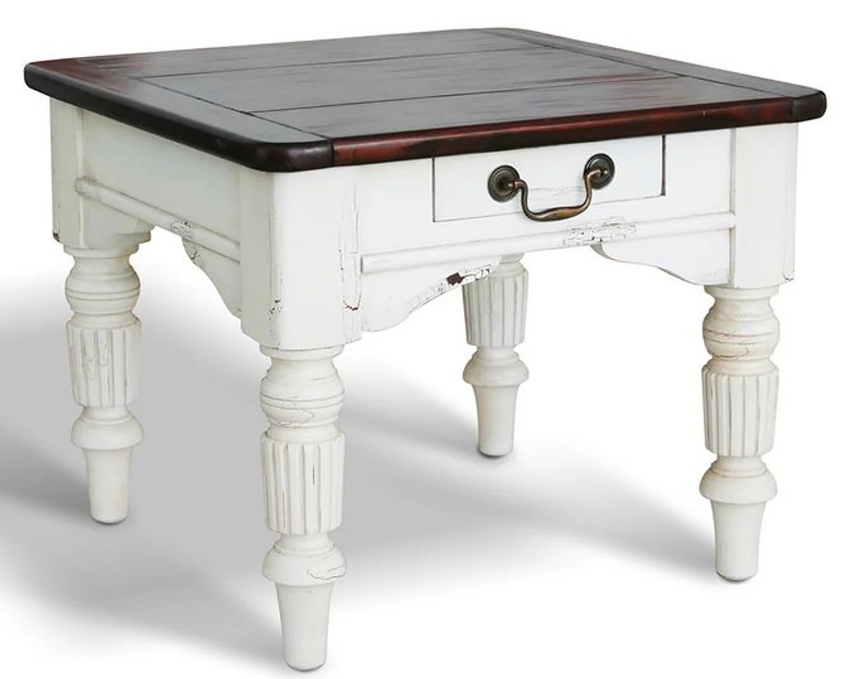 Landhausstil Couchtisch 60 x 60 x H. 45 cm - Verschiedene Farben - Massivholz Wohnzimmertisch mit Schublade - Wohnzimmer Möbel