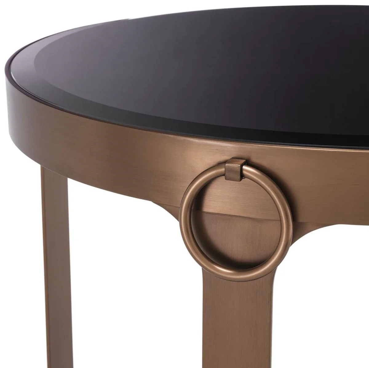 Luxus Beistelltisch Kupferfarben / Schwarz Ø 60 x H. 47 cm - Runder Edelstahl Tisch mit Glasplatte - Wohnzimmer Möbel - Luxus Möbel