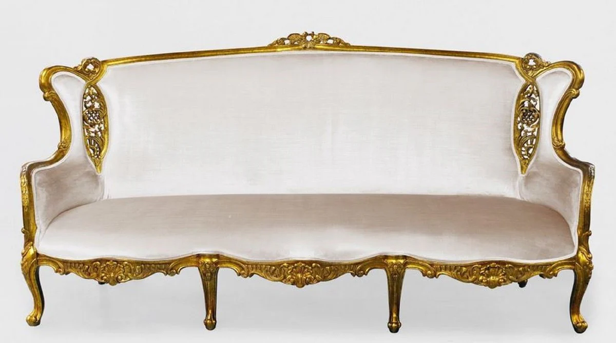 Luxus Barock Sofa Weiß / Gold - Prunkvolles Wohnzimmer Sofa im Barockstil - Barock Wohnzimmer & Hotel Möbel - Edel & Prunkvoll