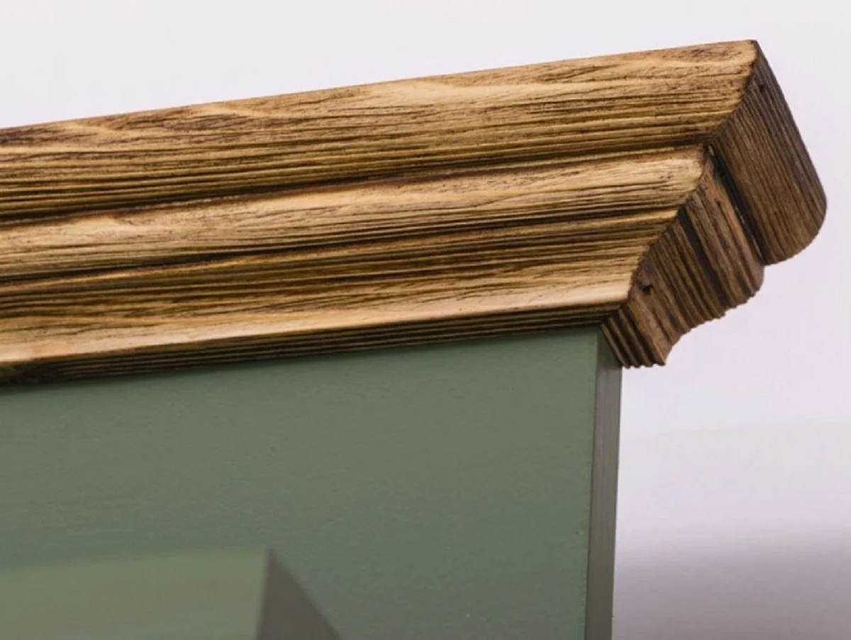 Landhausstil Massivholz Garderobenschrank Grün / Braun 140 x 41 x H. 210 cm - Wand Garderobe - Flur Schrank - Flurmöbel - Garderobenmöbel - Landhausstil Möbel