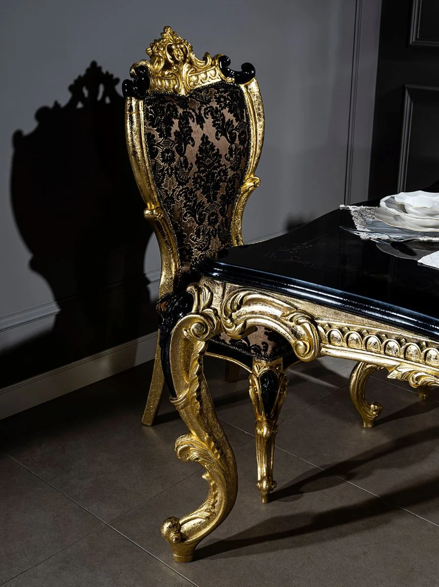 Luxus Barock Esszimmer Stuhl Set mit elegantem Muster Braun / Schwarz / Gold 60 x 65 x H. 120 cm - Küchen Stühle 6er Set im Barockstil - Barock Esszimmer Möbel