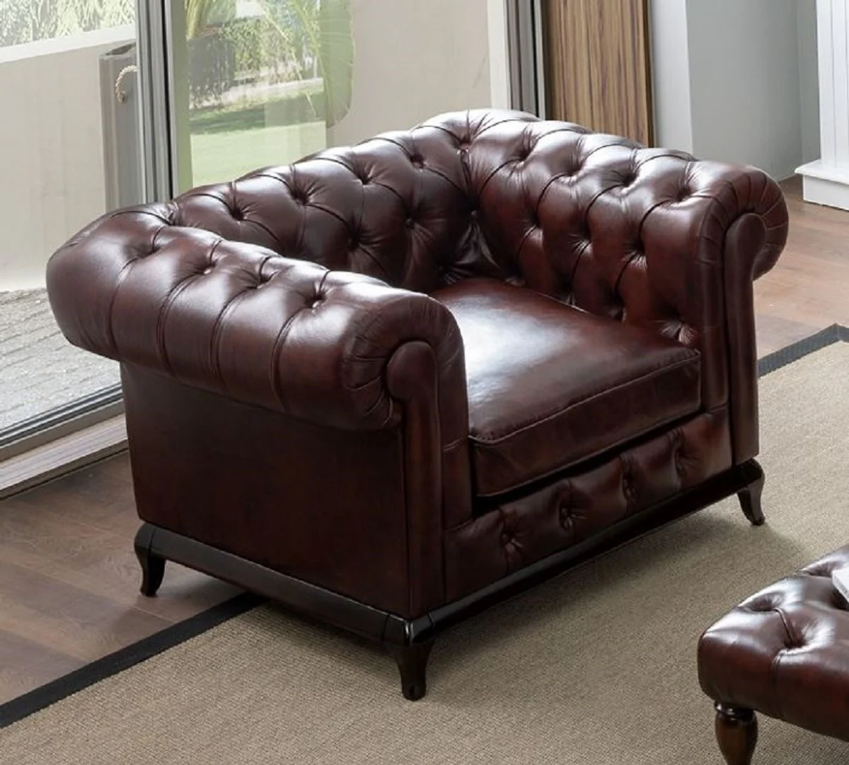 Luxus Chesterfield Kunstleder Sessel Dunkelbraun 115 x 90 x H. 75 cm - Wohnzimmer Sofa - Wohnzimmer Möbel - Luxus Möbel - Luxus Wohnzimmer Einrichtung - Möbel Luxus