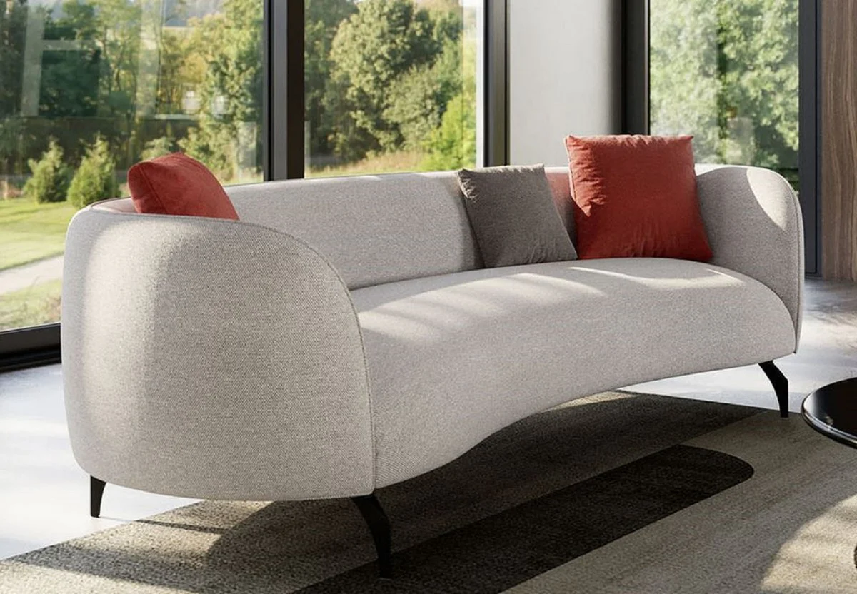 Luxus Sofa Grau / Schwarz 240 x 102 x H. 70 cm - Gebogenes Wohnzimmer Sofa - Hotel Sofa - Wohnzimmer Möbel - Hotel Möbel - Luxus Möbel - Luxus Einrichtung - Wohnzimmer Einrichtung