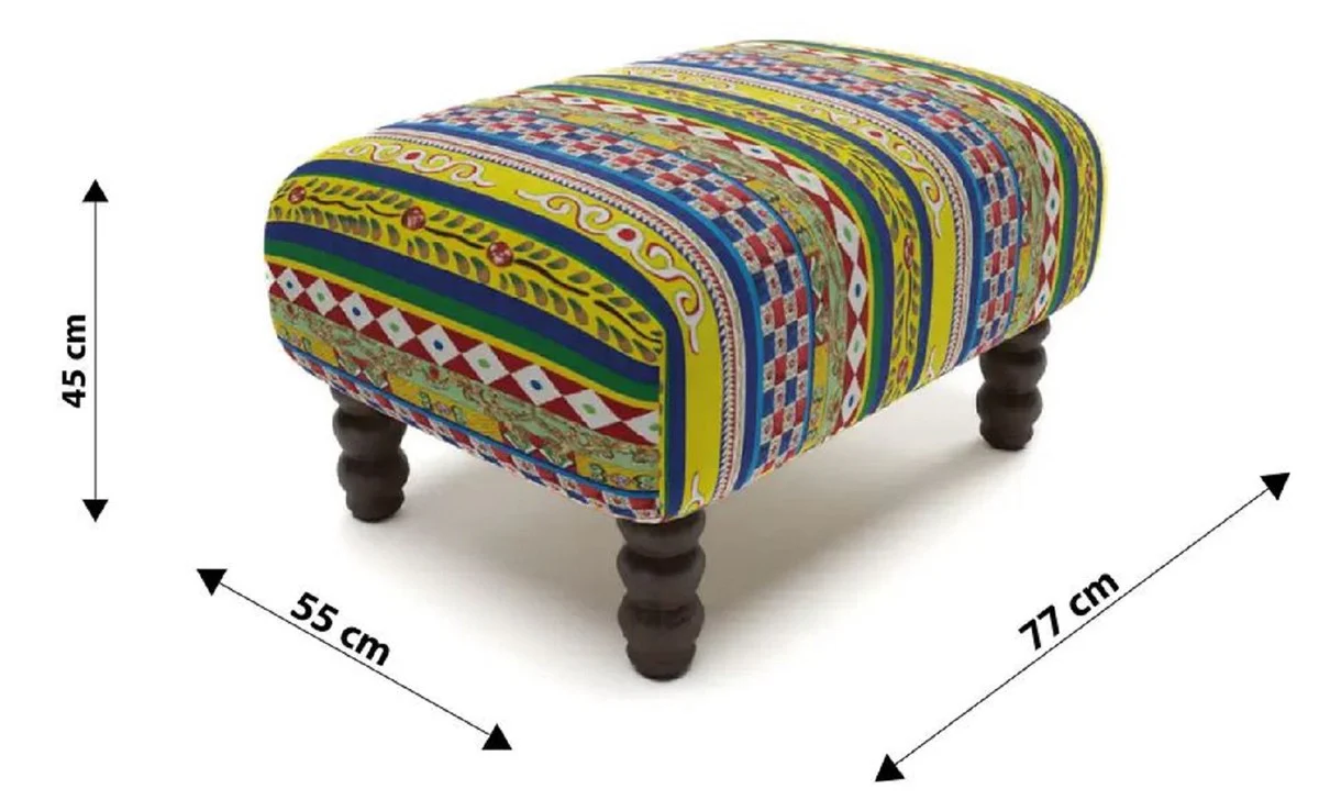 Luxus Fußhocker mit Streifen Mehrfarbig / Schwarz 77 x 55 x H. 45 cm - Rechteckiger Samt Hocker - Wohnzimmer Möbel - Hotel Möbel - Luxus Möbel - Luxus Einrichtung