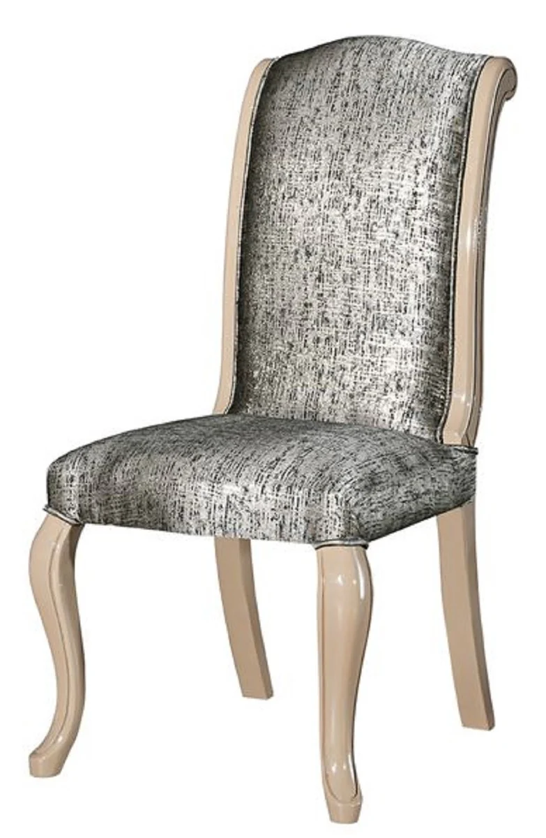 Luxus Art Deco Esszimmerstuhl Set Silber / Schwarz / Beige - Handgefertigtes Küchen Stühle 6er Set - Art Deco Esszimmer Möbel