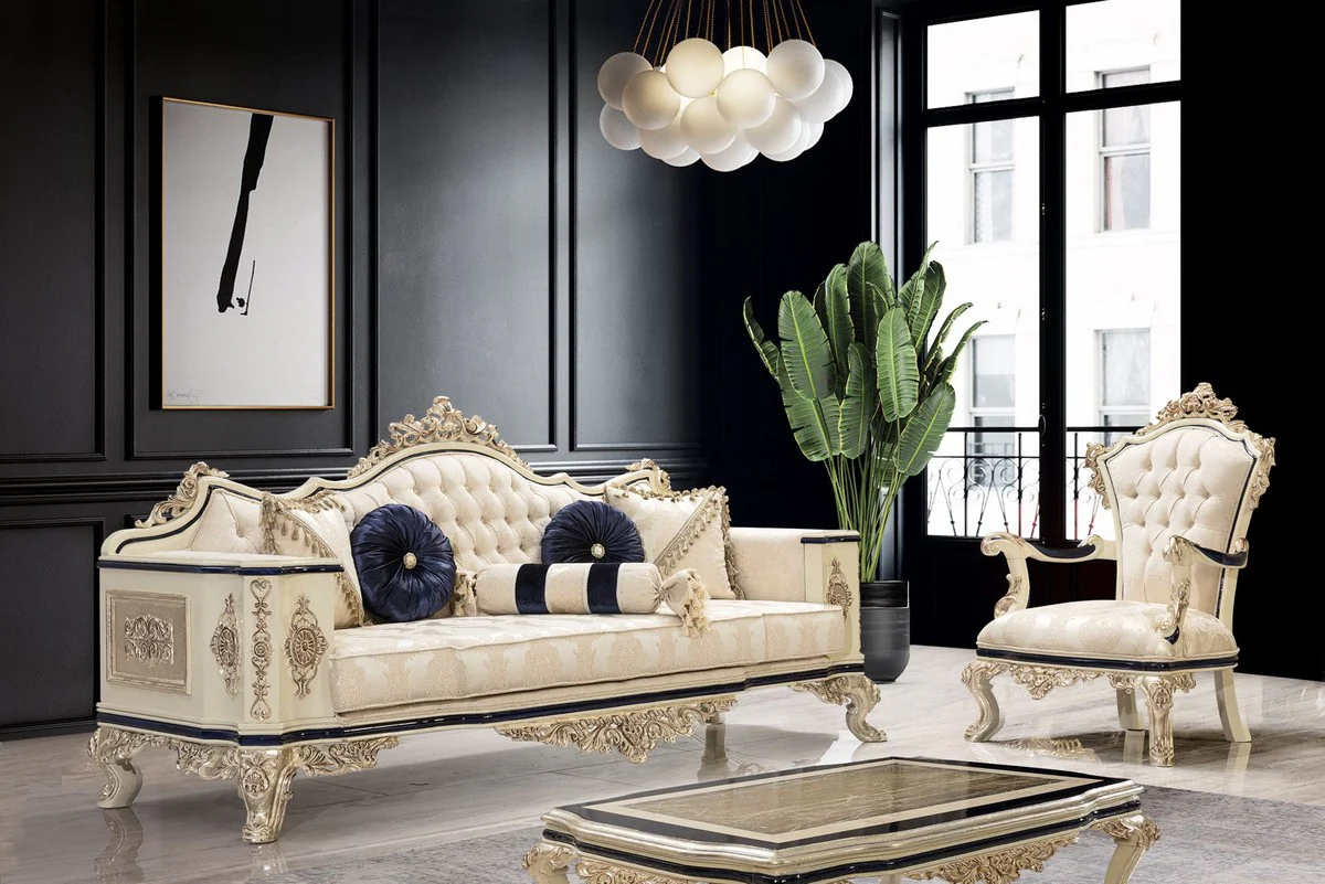 Luxus Barock Couchtisch Antik Gold / Creme / Schwarz - Rechteckiger Barockstil Wohnzimmertisch - Barockstil Wohnzimmer Möbel - Barock Möbel - Luxus Möbel im Barockstil