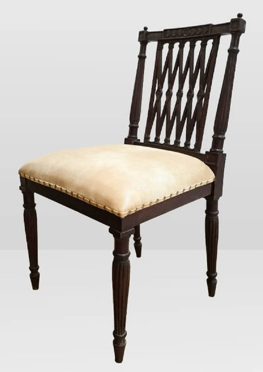 Luxus Barock Esszimmer Stuhl Beige / Dunkelbraun - Barock Möbel - Made in Italy