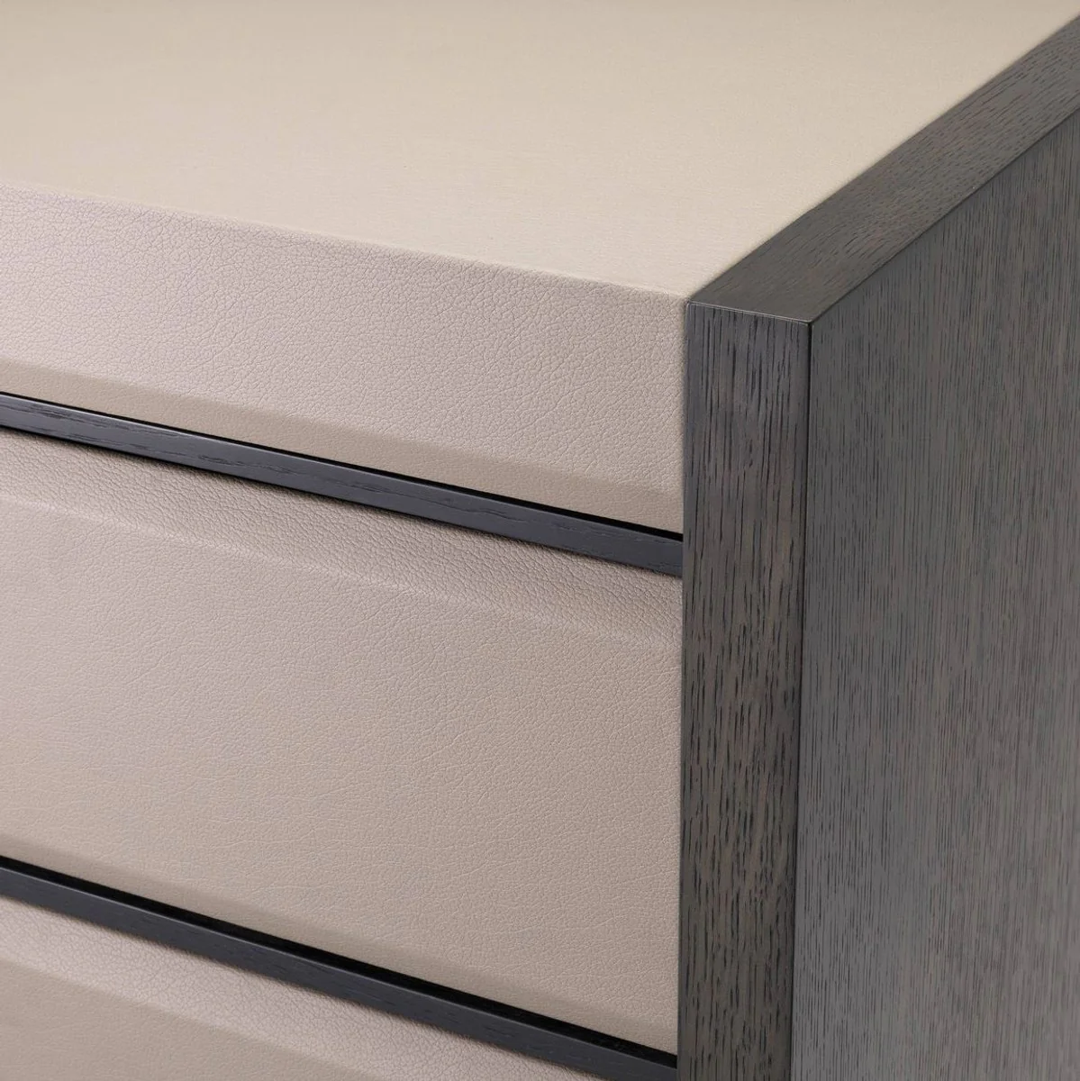 Luxus Nachttisch Grau / Mokkafarben 76 x 46 x H. 61,5 cm - Beistelltisch mit 2 Schubladen und Lederoptik - Luxus Schlafzimmer Möbel