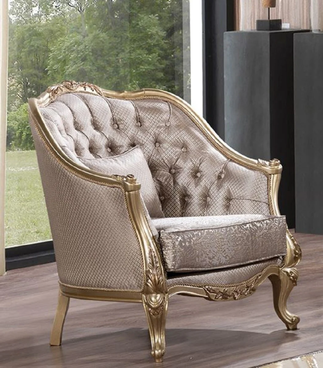 Luxus Barock Wohnzimmer Set Silber / Gold - 2 Barock Sofas & 2 Barock Sessel & 1 Barock Couchtisch - Luxus Wohnzimmer Möbel im Barockstil - Barock Möbel - Edel & Prunkvoll