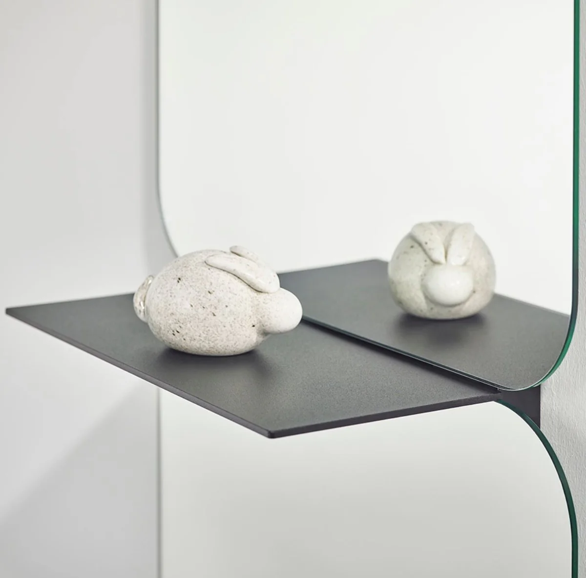 Luxus Spiegel Schwarz 47 x H. 180 cm - Designer Wandspiegel mit pulverbeschichtetem Aluminium Regal