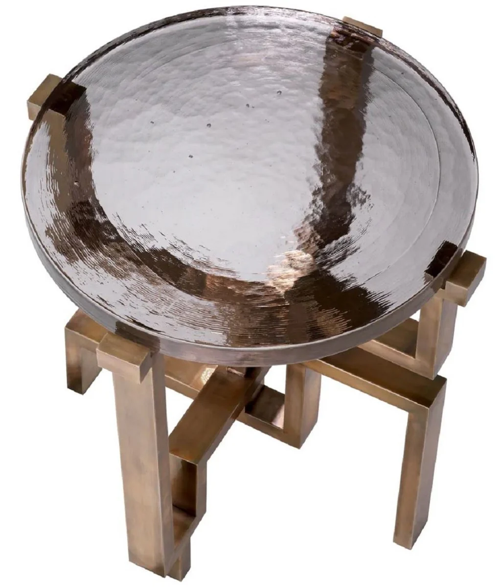 Luxus Beistelltisch Vintage Messing Ø 57 x H. 56 cm - Runder Edelstahl Tisch mit Glasplatte - Luxus Möbel - Wohnzimmer Möbel - Luxus Einrichtung - Wohnzimmer Einrichtung
