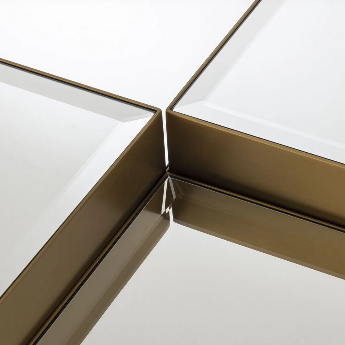 Luxus Edelstahl Couchtisch Set mit Spiegelglas Tischplatten Messingfarben / Schwarz - Wohnzimmer Möbel - Luxus Möbel