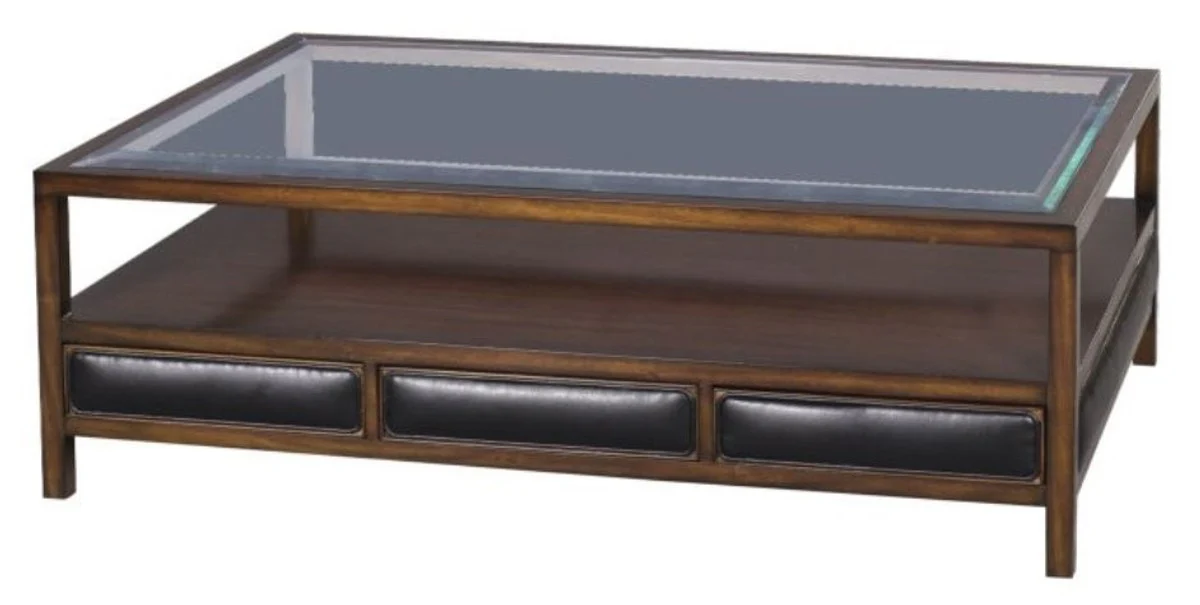 Luxus Couchtisch Braun / Schwarz 120 x 80 x H. 41 cm - Mahagoni Wohnzimmertisch mit 3 Schubladen