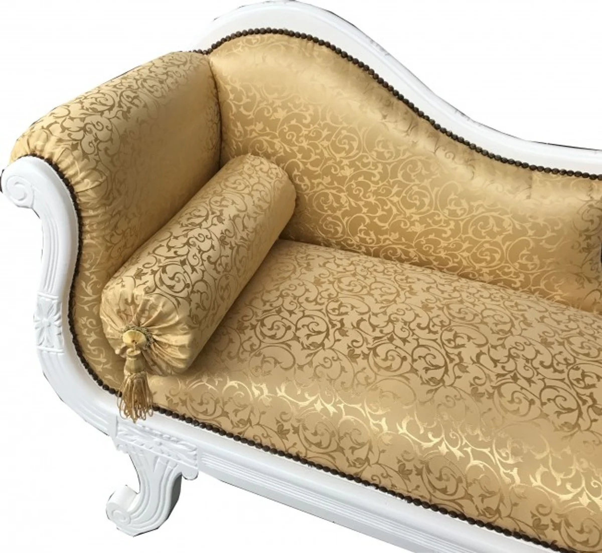 Barock Chaiselongue Modell XXL Gold Muster / Weiß - Recamiere Wohnzimmer Möbel