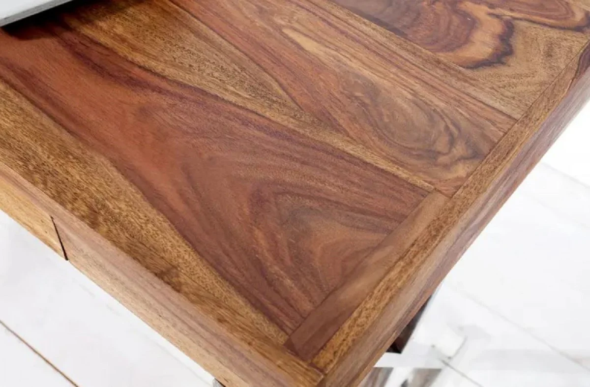 Schreibtisch mit Schublade Braun / Silber 120 cm - Büro Möbel