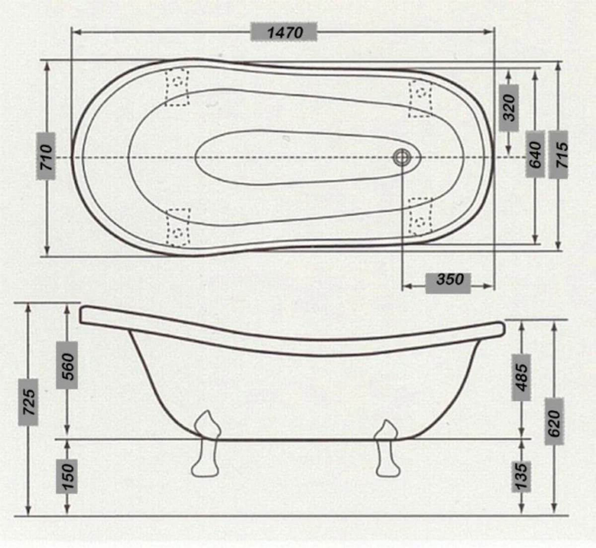 Pompöös by Luxus Badewanne Deluxe freistehend von Harald Glööckler Weiß / Gold / Weiß 1470mm mit goldfarbenen Löwenfüssen