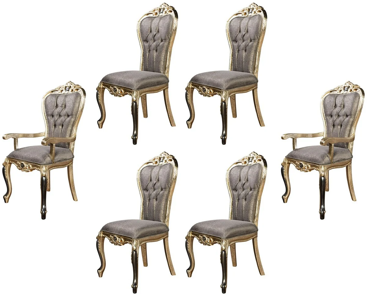 Luxus Barock Esszimmer Stuhl 6er Set Lila / Antik Gold / Schwarz - Handgefertigte Barockstil Küchen Stühle - Luxus Barockstil Esszimmer Möbel - Barock Esszimmer Möbel