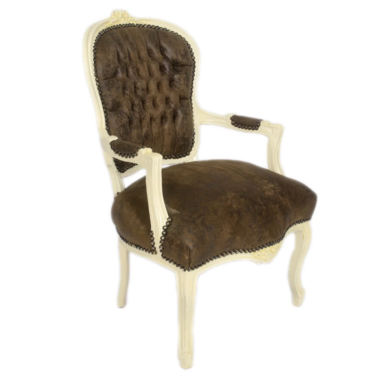 Barock Salon Stuhl Braun Lederoptik / Creme - Möbel Antik Stil