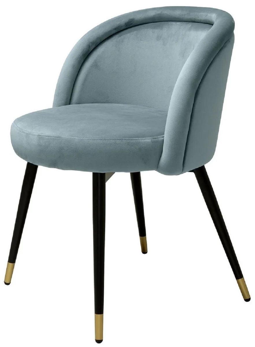 Luxus Esszimmerstuhl Set Blau / Schwarz / Messing 57,5 x 58 x H. 77 cm - Edle Esszimmerstühle - Luxus Esszimmer Möbel