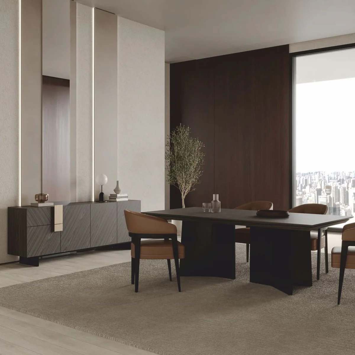 Luxus Esszimmer Stuhl 6er Set mit Armlehnen Braun / Schwarz - Hotel & Esszimmer Möbel