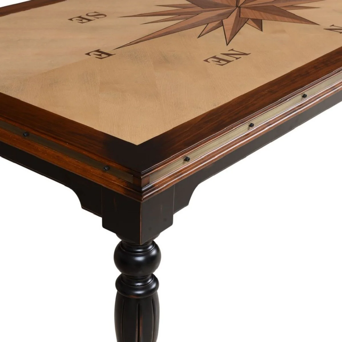 Luxus Vintage Stil Esstisch Naturfarben / Braun / Schwarz 240 x 120,5 x H. 77,5 cm - Rechteckiger Massivholz Esszimmertisch - Esszimmer Möbel - Vintage Stil Möbel - Luxus Möbel