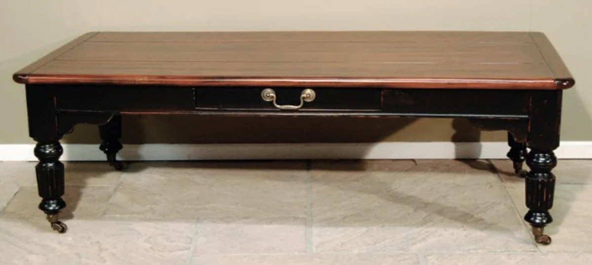 Antik Stil Couchtisch Schwarz / Braun Antikstil Look 140 x 70 cm - Tisch Beistelltisch Salon Tisch Barock Landhaus Stil