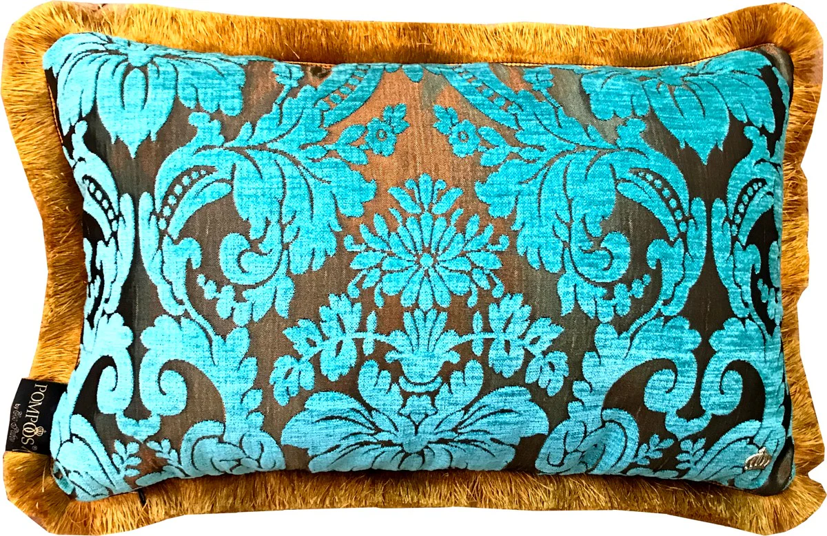 Luxus Kissen Pompöös by von Harald Glööckler Elegance Collection Barock Muster Türkis / Gold 35 x 55 cm - Luxuskissen