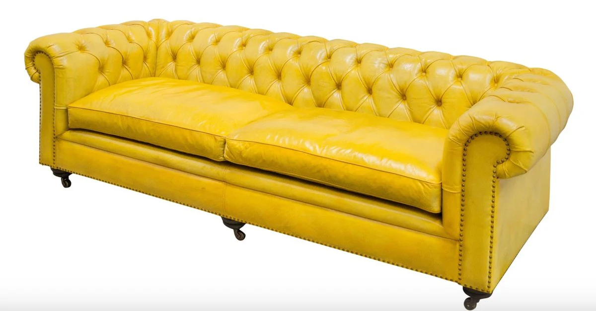 Luxus Chesterfield 2er Sofa Gelb 242 x 100 x H. 71 cm - Luxus Leder Möbel