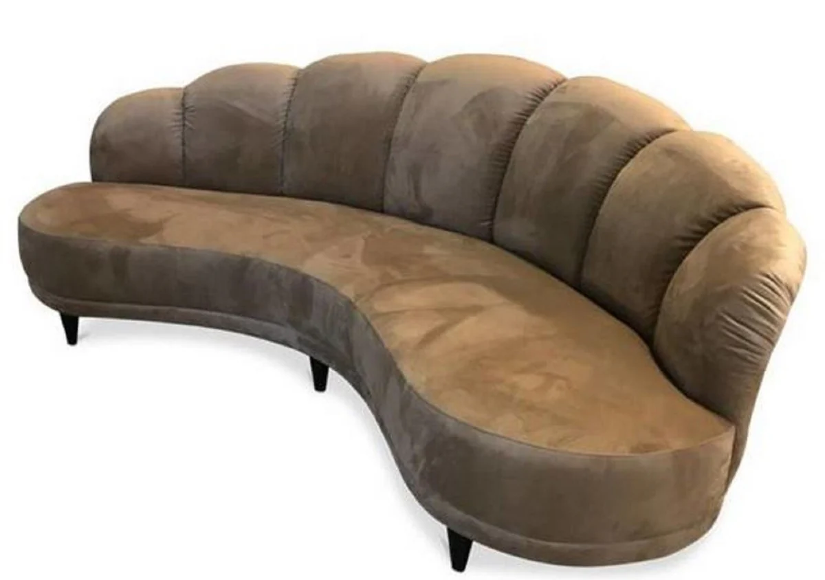 Luxus Sofa Haselnussbraun / Schwarz 231 x 124 x H. 85 cm - Gebogenes Samt Sofa - Wohnzimmer Möbel