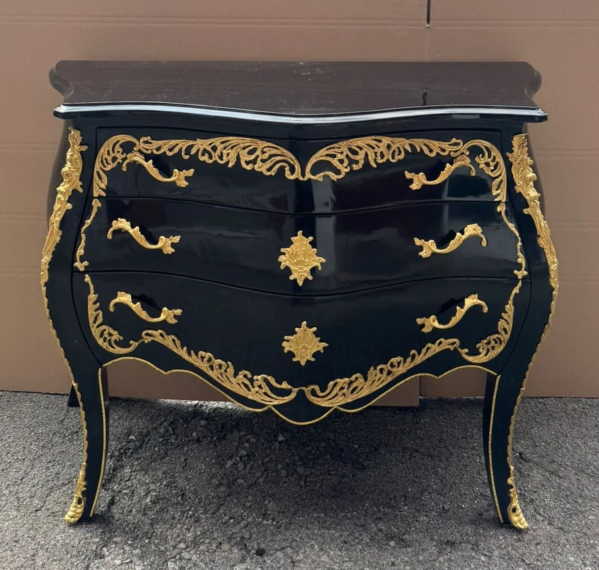 Barock Kommode mit 3 Schubladen Schwarz / Gold 105 cm - Barock Möbel