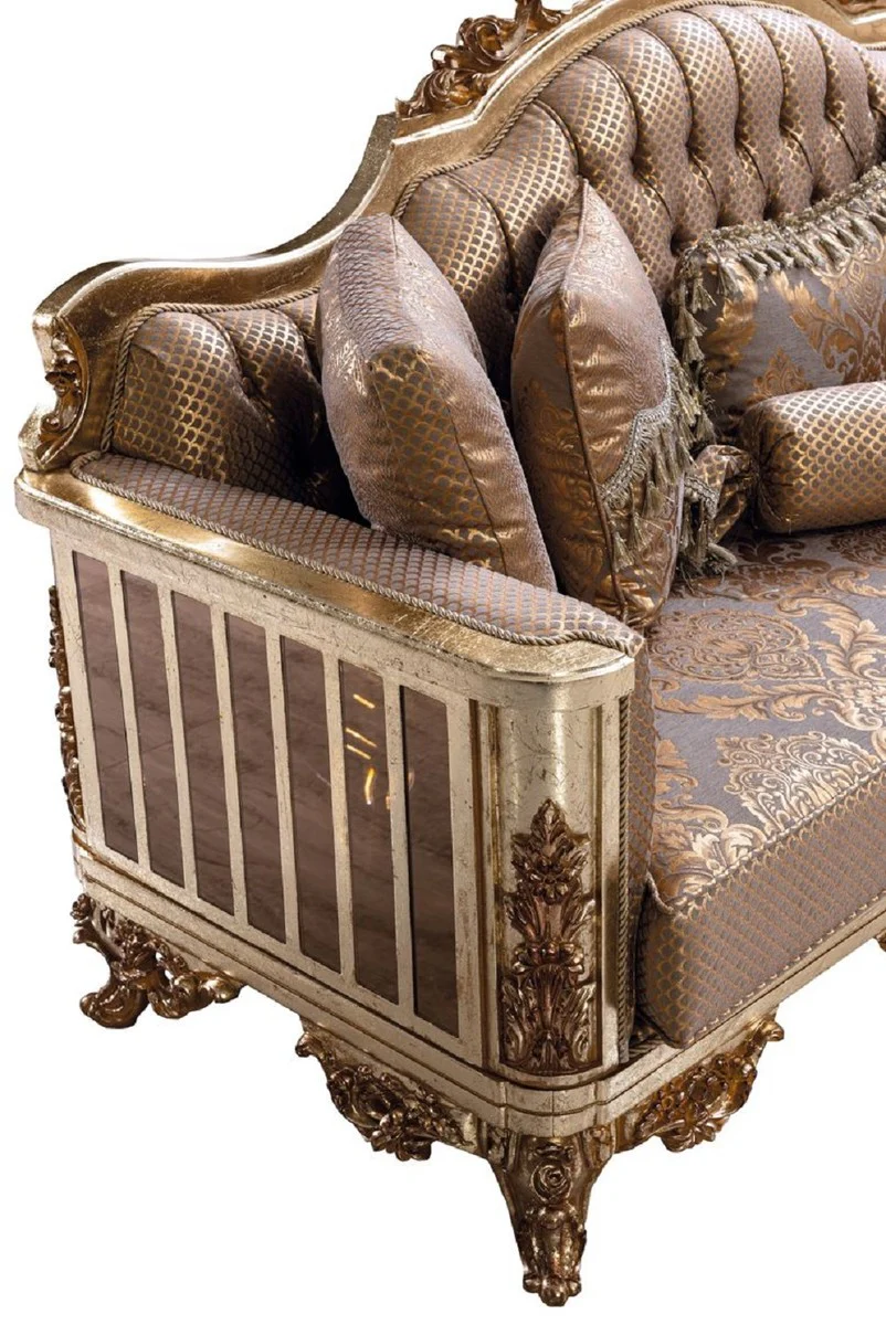 Luxus Barock Wohnzimmer Set Kupfer / Antik Silber / Gold - 2 Barock Sofas & 2 Barock Sessel & 1 Barock Couchtisch - Luxus Wohnzimmer Möbel im Barockstil - Barock Möbel