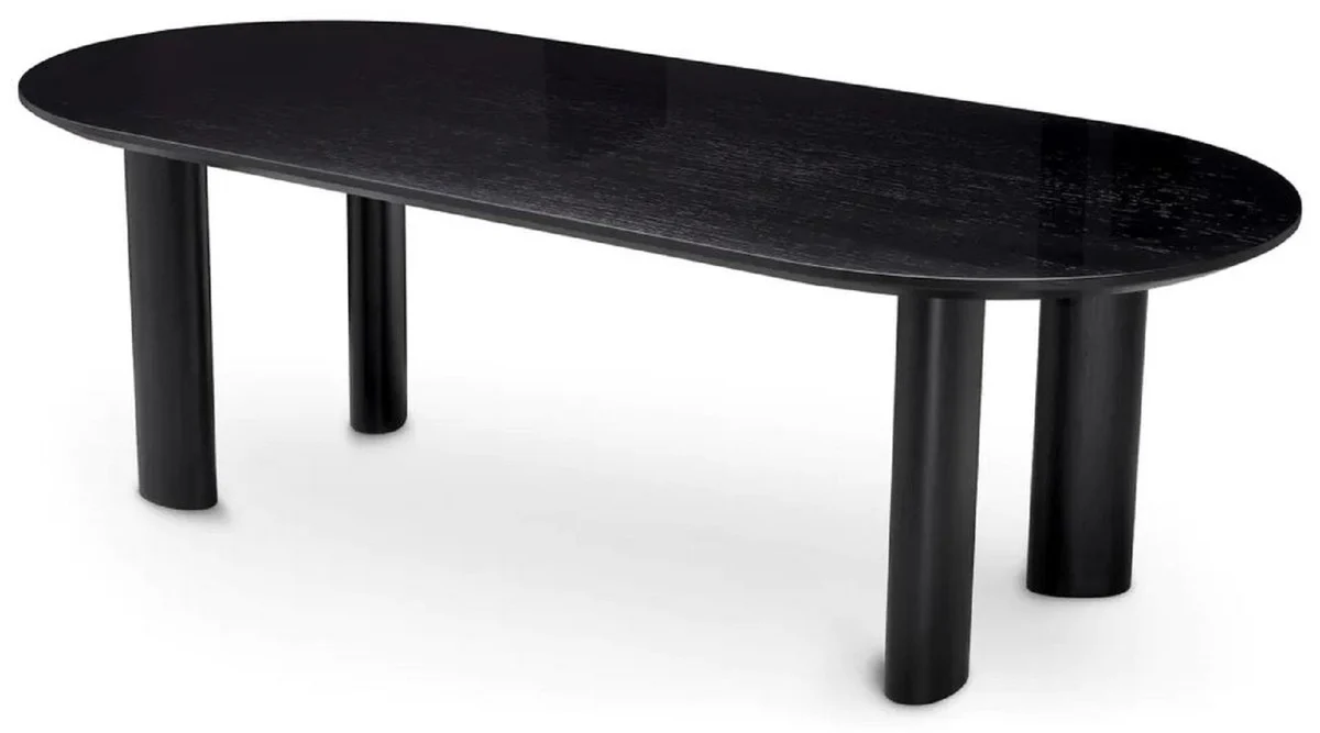 Luxus Esstisch Schwarz 244 x 109,5 x H. 77 cm - Ovaler Massivholz Küchentisch - Esszimmer Möbel - Küchen Möbel - Luxus Möbel - Luxus Einrichtung