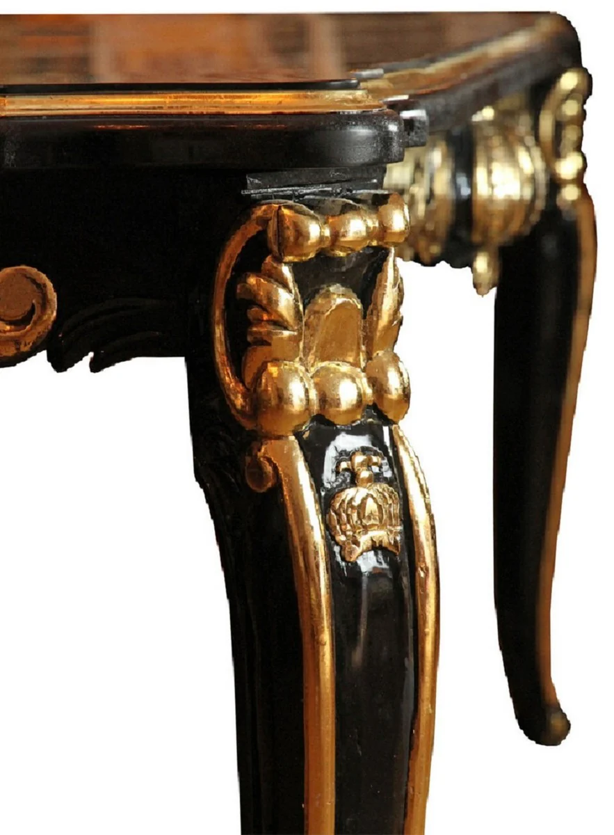 Pompöös by Barock Luxus Esszimmer Set Grün / Schwarz / Gold - 1 Barock Esstisch mit Glasplatte und 6 Barock Esszimmerstühle designed by Harald Glööckler - Pompööse Barock Möbel