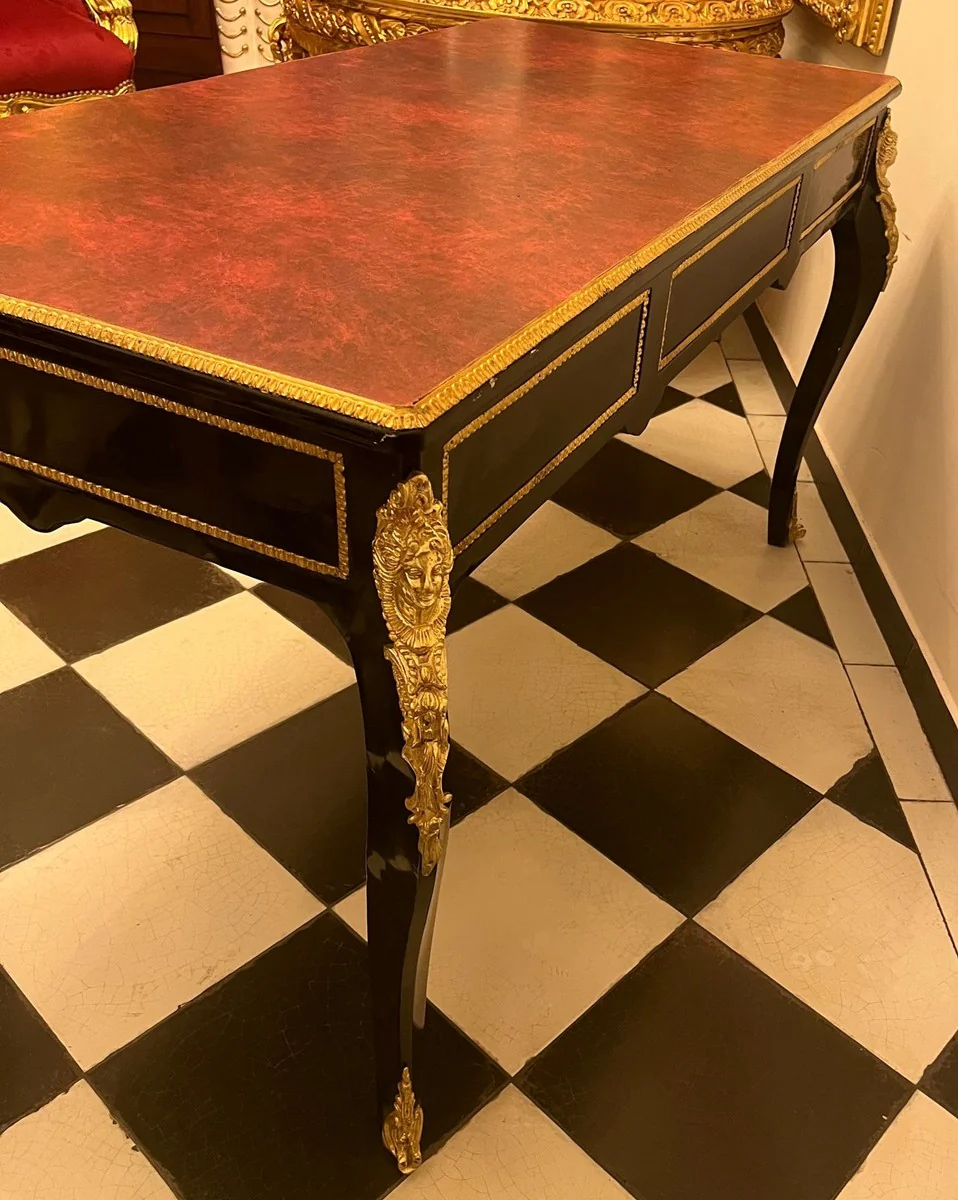 Luxus Barock Schreibtisch Schwarz / Gold / Bordeaux 143 cm - Barock Sekretär