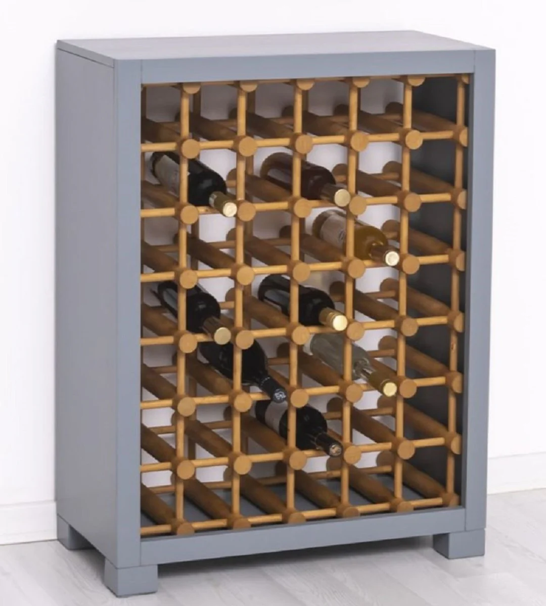 Landhausstil Massivholz Weinschrank Grau / Naturfarben 68 x 35 x H. 68 cm - Massivholz Weinregal im Landhausstil - Massivholz Bar Möbel - Landhausstil Bar Möbel