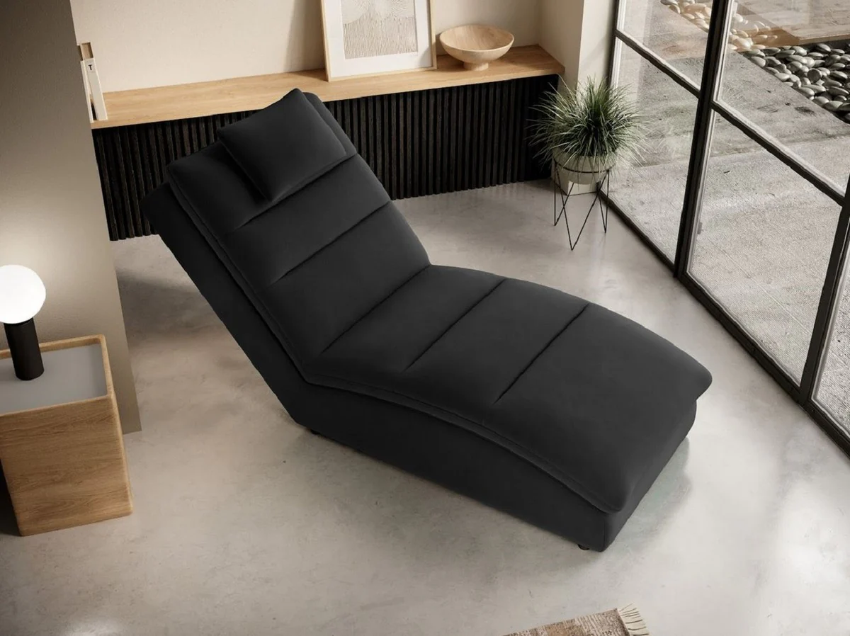 Luxus Chaiselongue mit Kopfkissen Schwarz 85 x 170 x H. 92 cm - Wohnzimmer Liegesessel - Relexliege - Recamiere - Wohnzimmer Möbel - Luxus Möbel