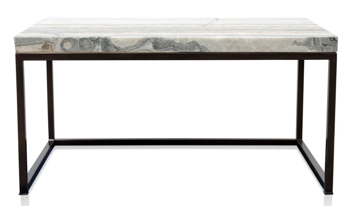 Luxus Wohnzimmertisch mit Naturstein Tischplatte 80 x 50 x H. 40 cm - Luxus Couchtisch